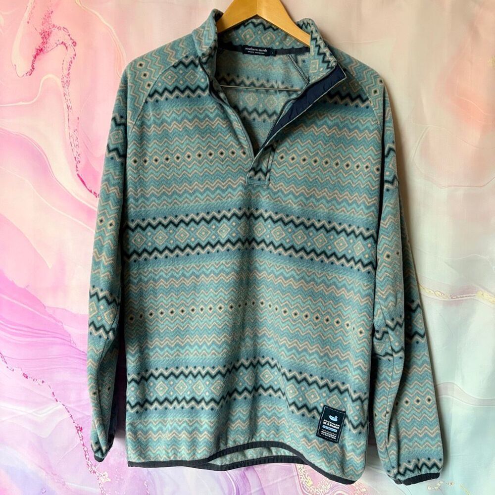 Southern Marsh S Marrakesh Stripe 1/4 Zip Blue Peach Preppy Luxury Mountain Chic